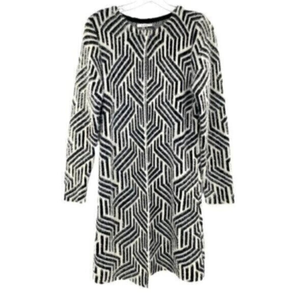 Sioni Anthropologie Women's Long Fuzzy Geometric Cardigan Sweater